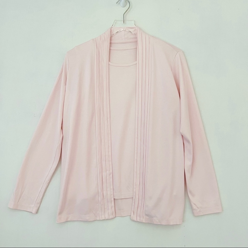 LL Bean Supima Cotton Pink Cardigan and Matching Sleeveless Shell Twin Set Sz S